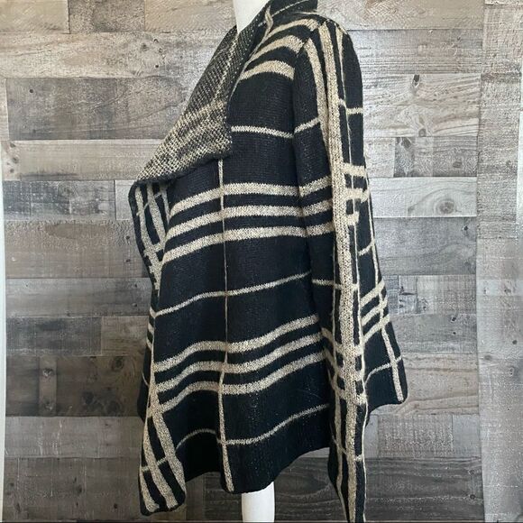 Sioni open cozy cardigan sweater black/ tan - Picture 2 of 8